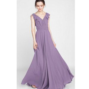 Amethyst / Purple Ruffled V-neck Chiffon Dress